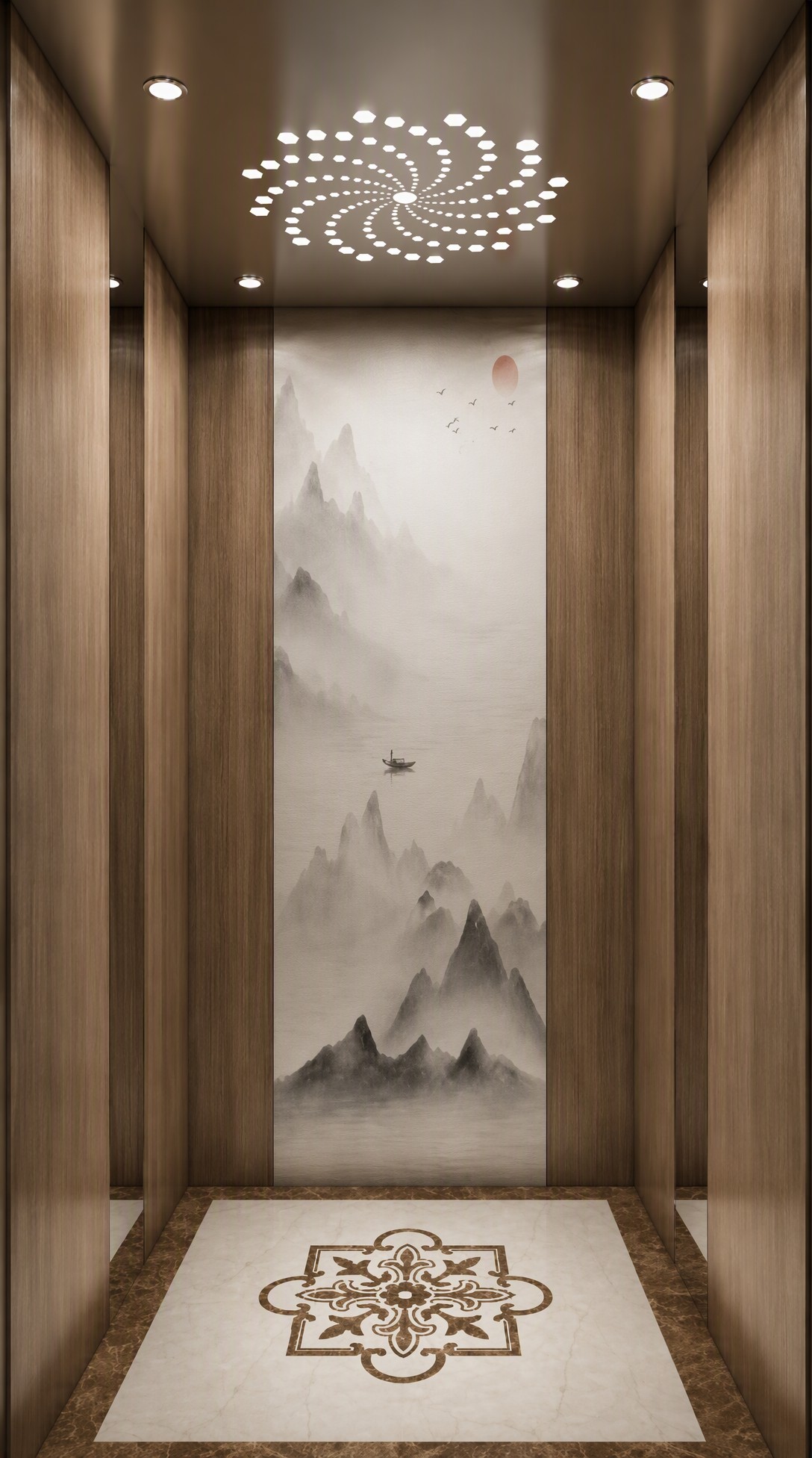 Warm wooden elevator cabin interior for a comfortable home ride