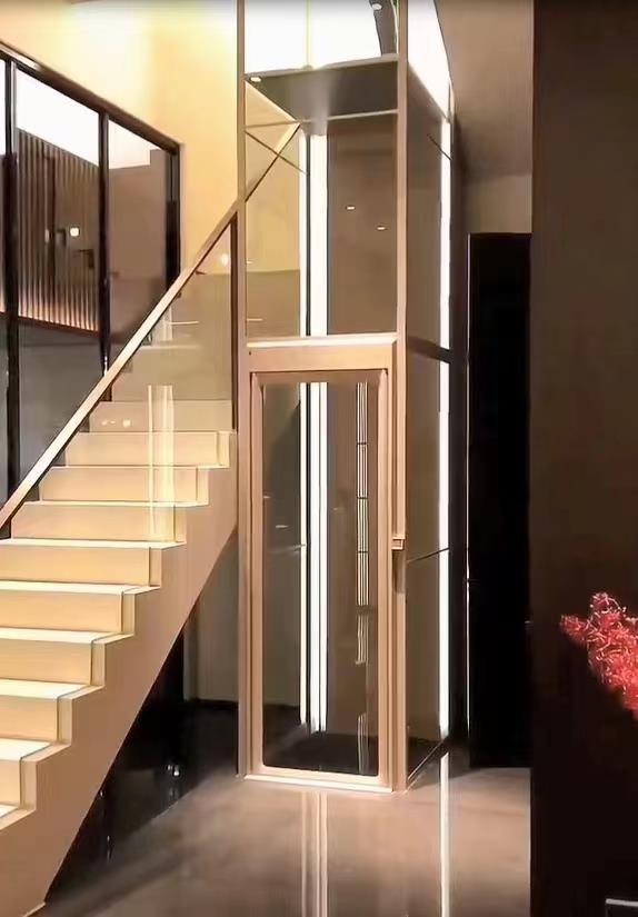 HAOKUN MRL elevator luxury gold interior cabin