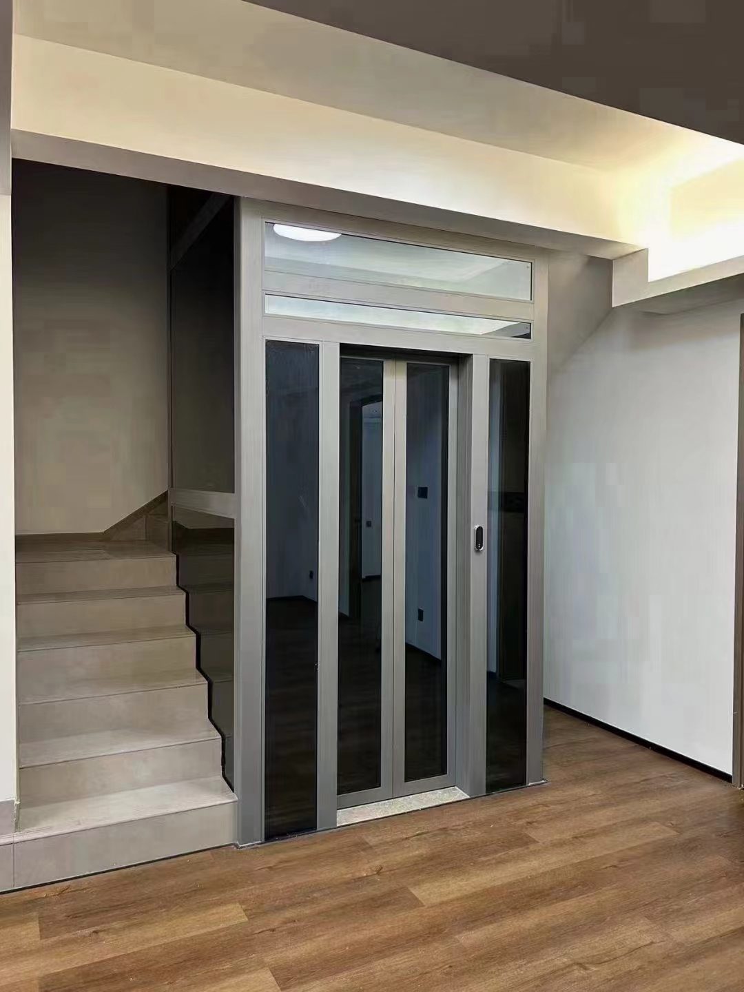 Completed modern home elevator installation in a contemporary interior